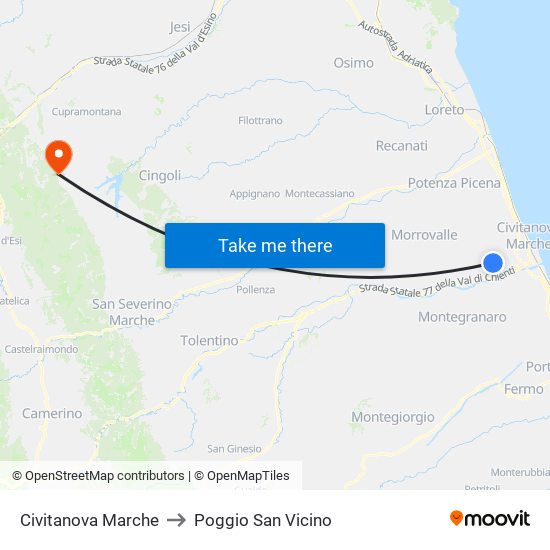 Civitanova Marche to Poggio San Vicino map