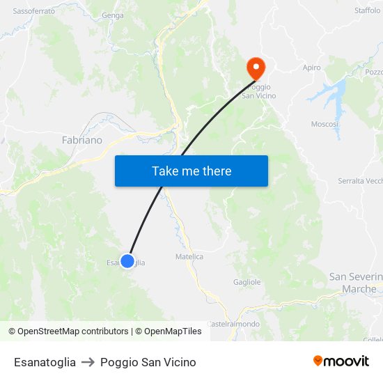 Esanatoglia to Poggio San Vicino map