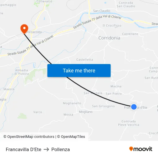 Francavilla D'Ete to Pollenza map