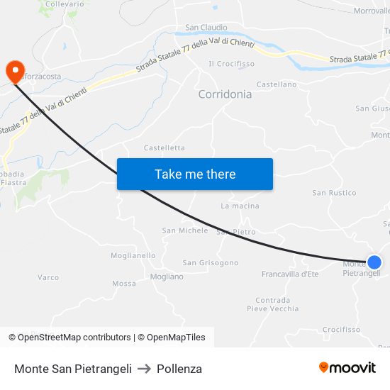 Monte San Pietrangeli to Pollenza map