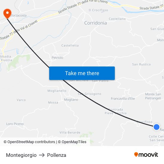 Montegiorgio to Pollenza map