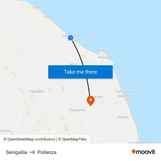 Senigallia to Pollenza map