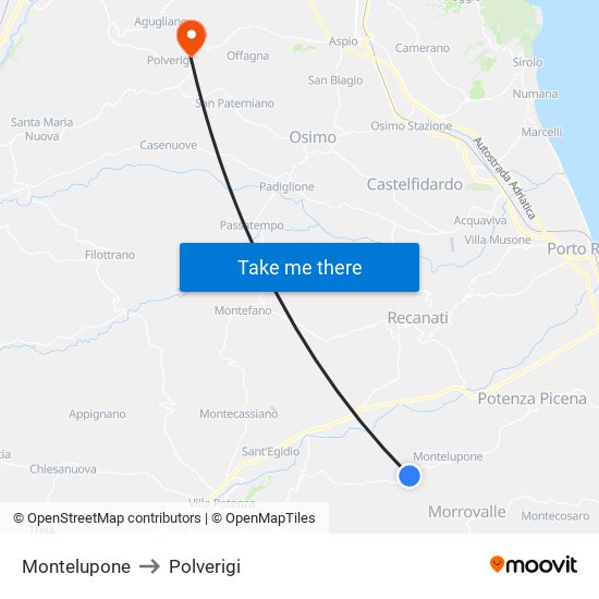 Montelupone to Polverigi map