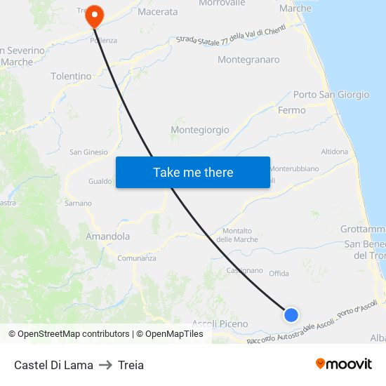 Castel Di Lama to Treia map