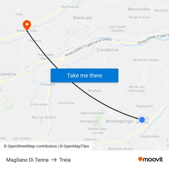 Magliano Di Tenna to Treia map