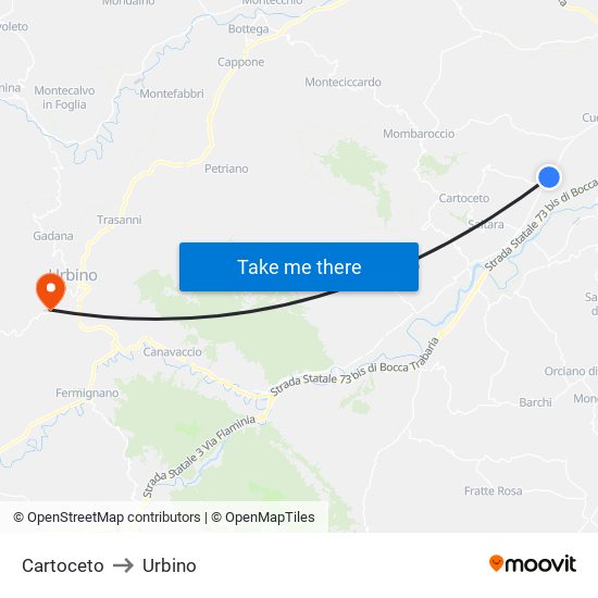 Cartoceto to Urbino map
