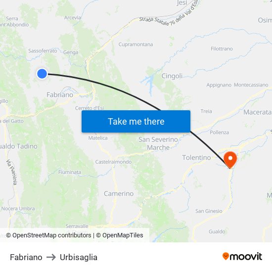Fabriano to Urbisaglia map