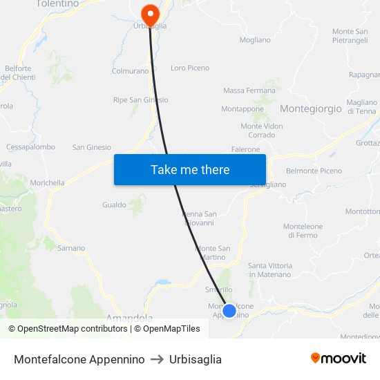 Montefalcone Appennino to Urbisaglia map