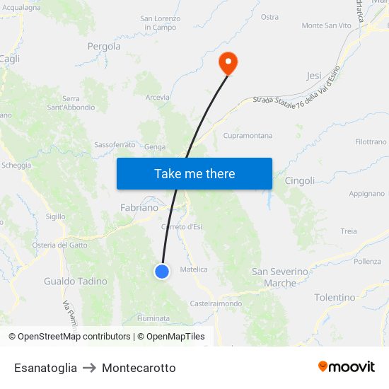 Esanatoglia to Montecarotto map