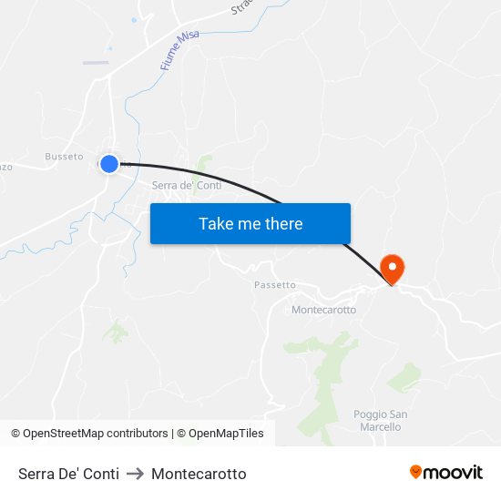 Serra De' Conti to Montecarotto map