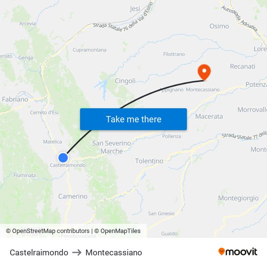 Castelraimondo to Montecassiano map