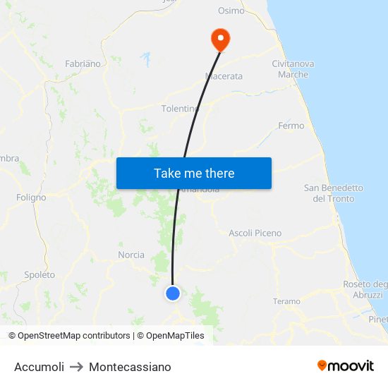 Accumoli to Montecassiano map