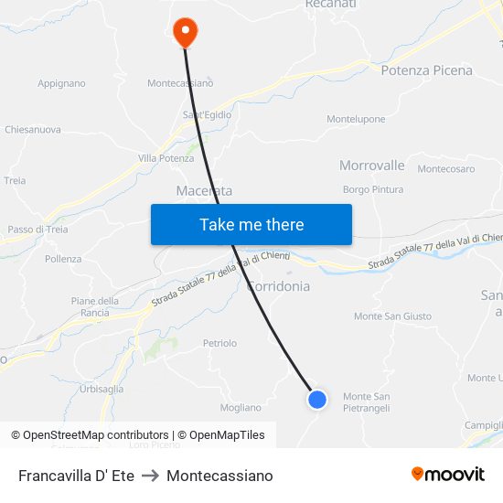 Francavilla D' Ete to Montecassiano map