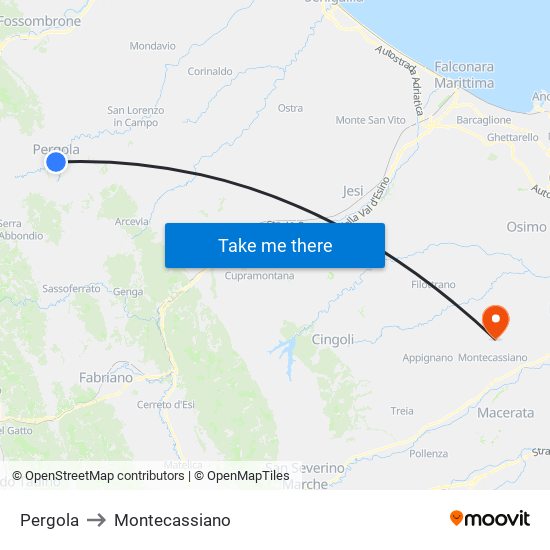 Pergola to Montecassiano map