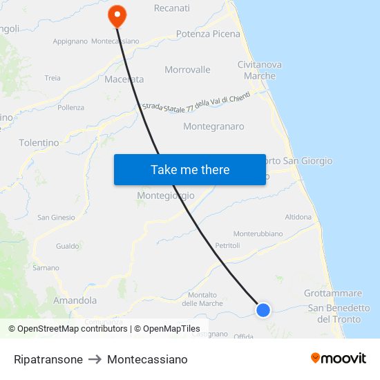 Ripatransone to Montecassiano map