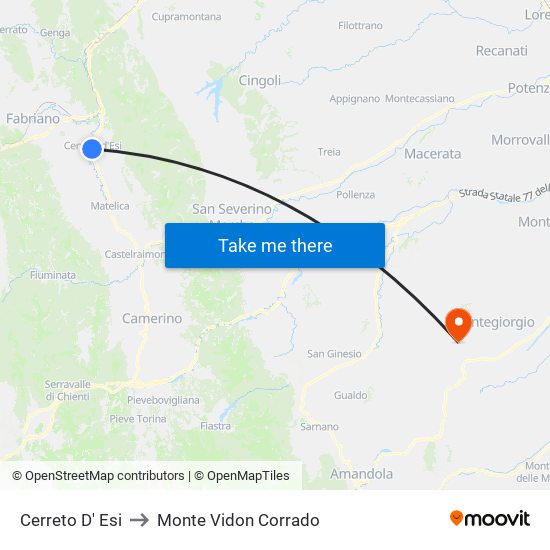 Cerreto D' Esi to Monte Vidon Corrado map
