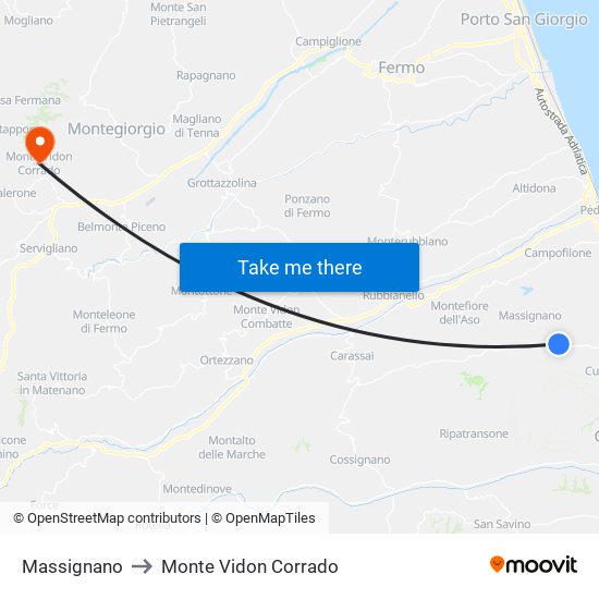 Massignano to Monte Vidon Corrado map