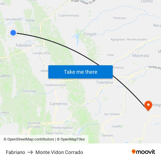 Fabriano to Monte Vidon Corrado map