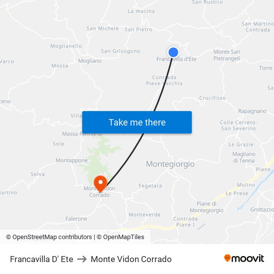 Francavilla D' Ete to Monte Vidon Corrado map