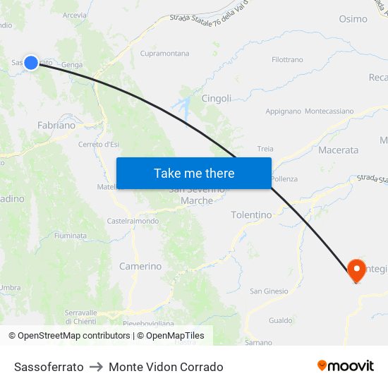 Sassoferrato to Monte Vidon Corrado map