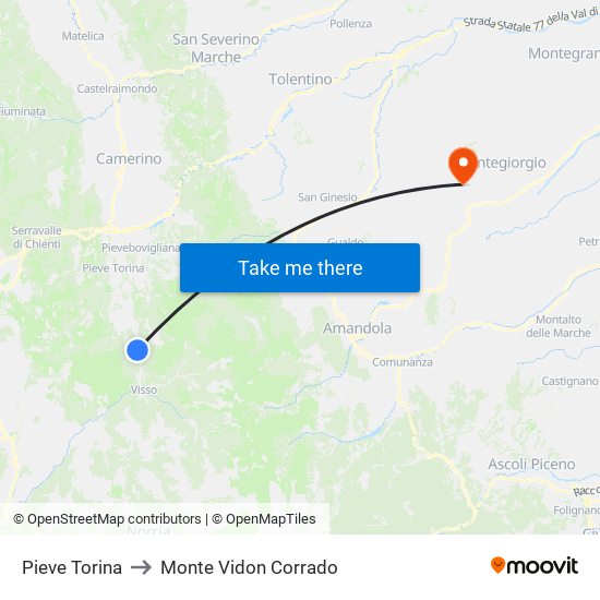 Pieve Torina to Monte Vidon Corrado map