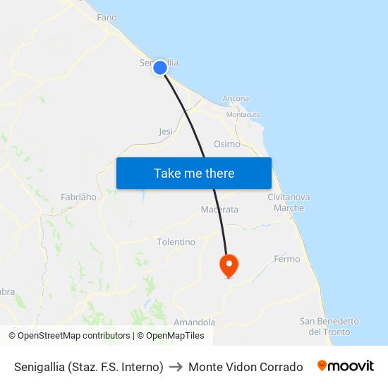 Senigallia (Staz. F.S. Interno) to Monte Vidon Corrado map