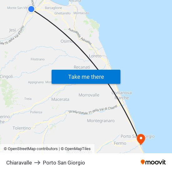 Chiaravalle to Porto San Giorgio map