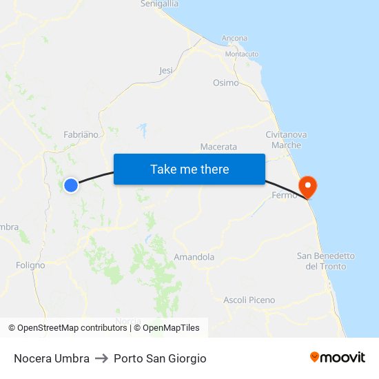 Nocera Umbra to Porto San Giorgio map