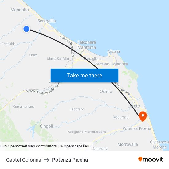 Castel Colonna to Potenza Picena map