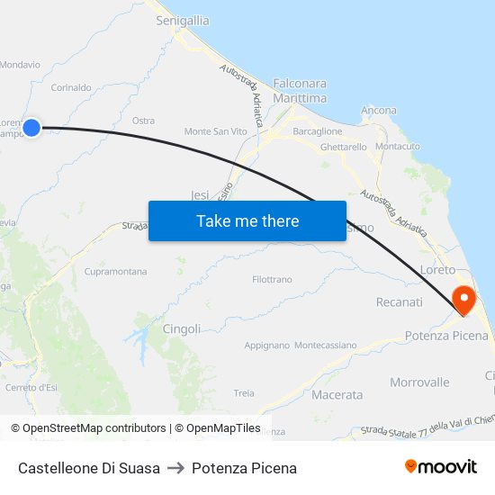 Castelleone Di Suasa to Potenza Picena map