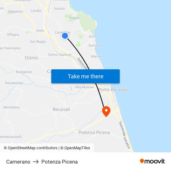 Camerano to Potenza Picena map