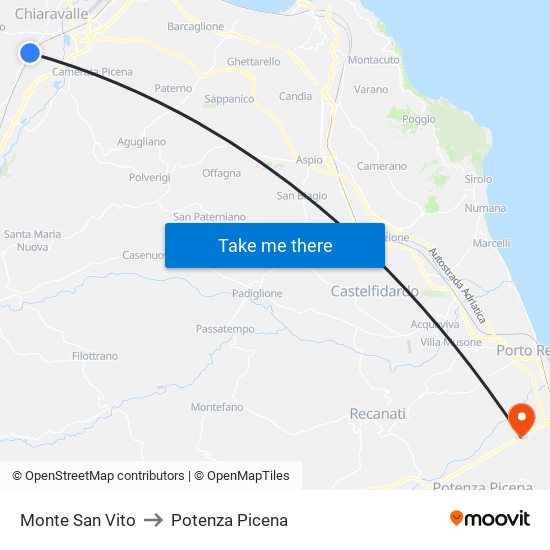 Monte San Vito to Potenza Picena map