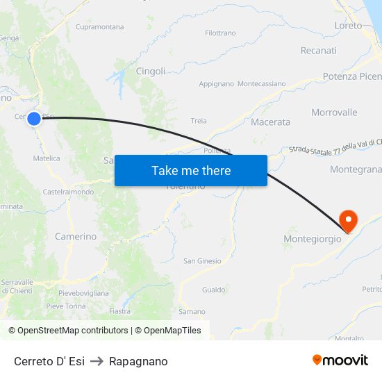 Cerreto D' Esi to Rapagnano map