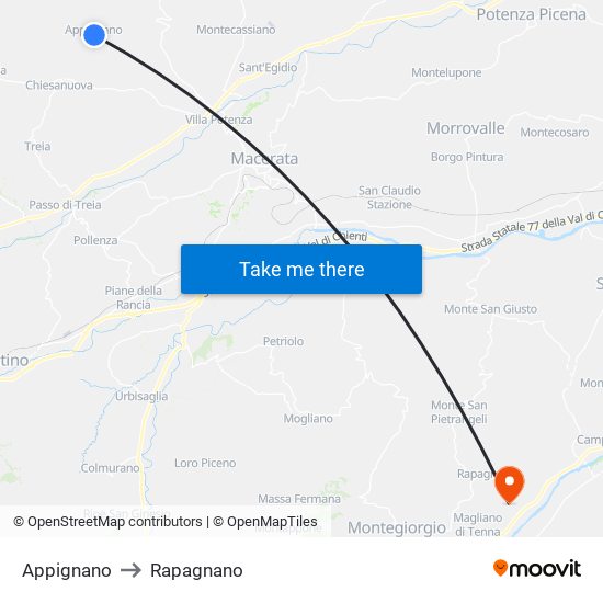 Appignano to Rapagnano map