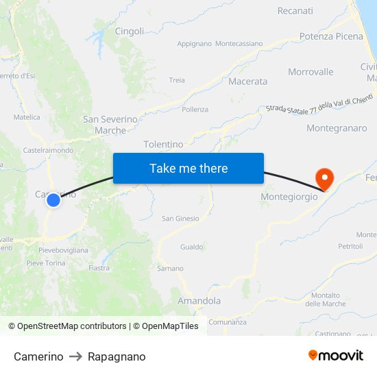 Camerino to Rapagnano map