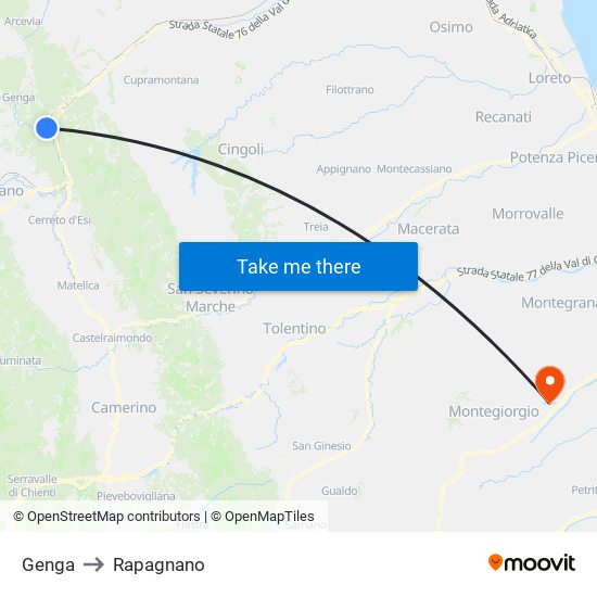Genga to Rapagnano map
