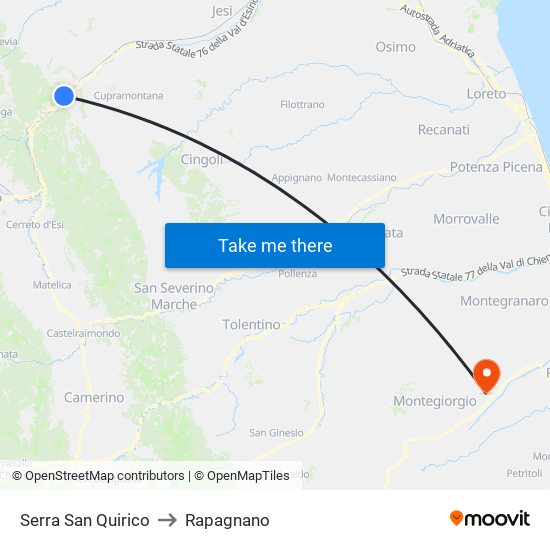 Serra San Quirico to Rapagnano map