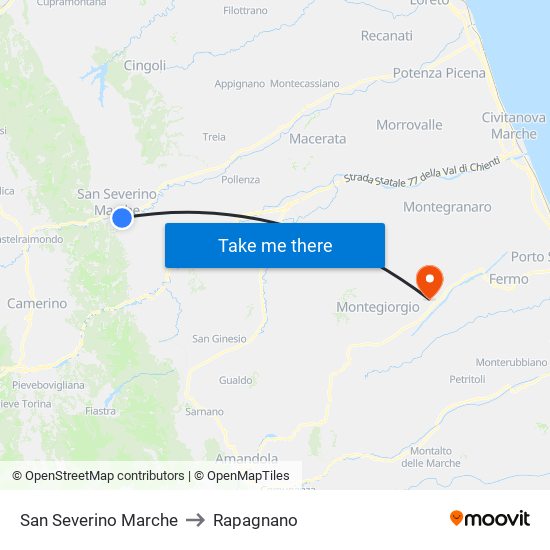 San Severino Marche to Rapagnano map