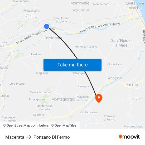 Macerata to Ponzano Di Fermo map