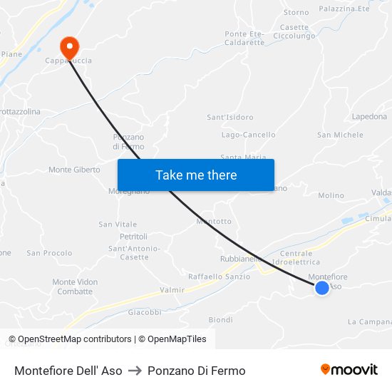 Montefiore Dell' Aso to Ponzano Di Fermo map