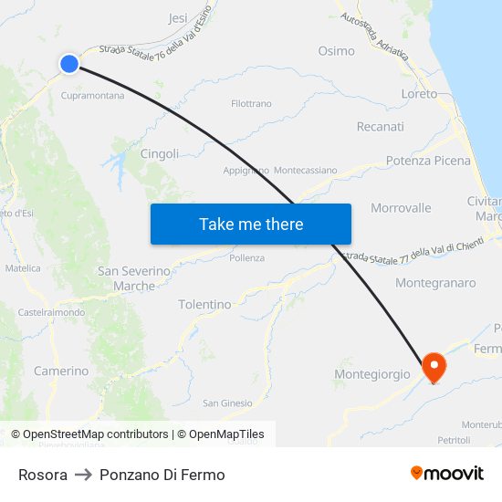 Rosora to Ponzano Di Fermo map