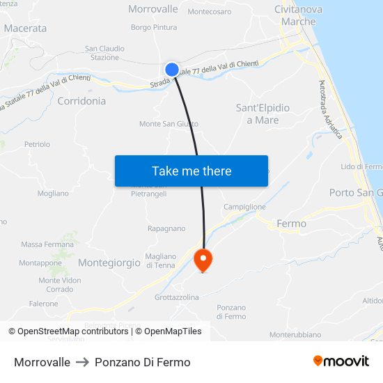 Morrovalle to Ponzano Di Fermo map