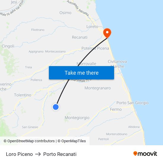 Loro Piceno to Porto Recanati map