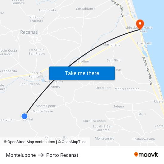 Montelupone to Porto Recanati map