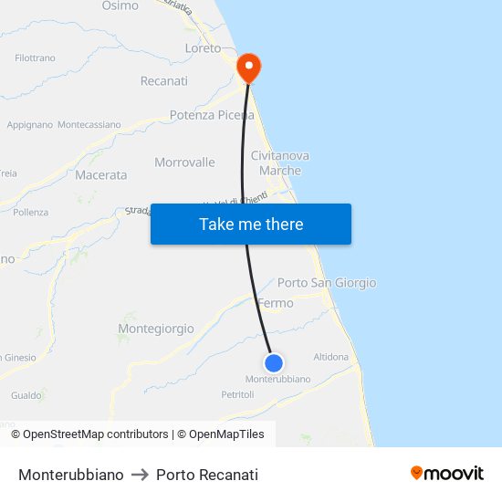 Monterubbiano to Porto Recanati map