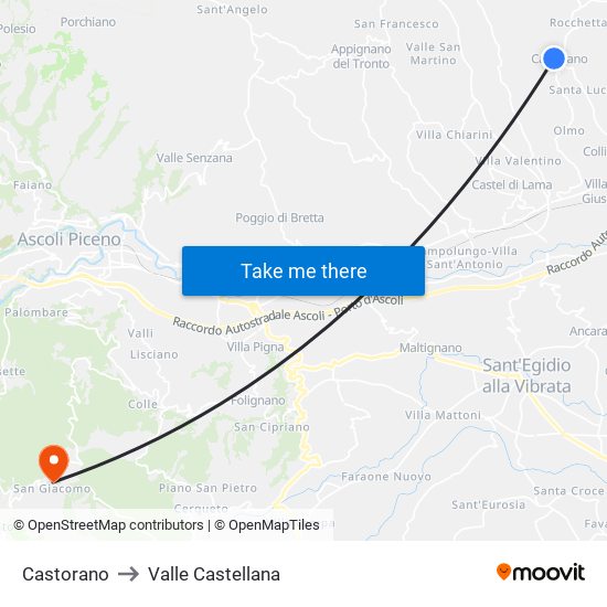 Castorano to Valle Castellana map