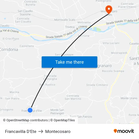 Francavilla D'Ete to Montecosaro map