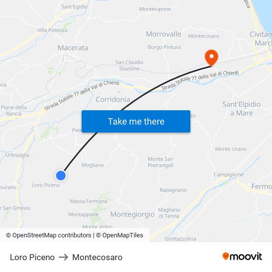 Loro Piceno to Montecosaro map