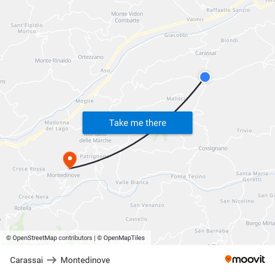 Carassai to Montedinove map