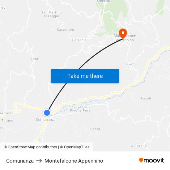 Comunanza to Montefalcone Appennino map